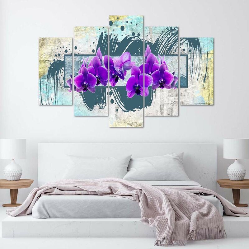 Quadri Quadro 5 pezzi Stampa su tela Orchidea fiore viola - 150x100