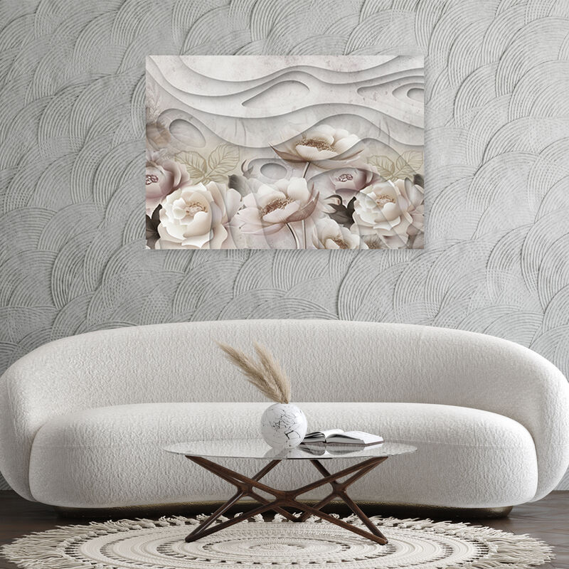 SYGALLERIER Quadro Floreale Su Tela – Fiori Bianchi Astratti, Moderno, 75x100 Cm, Pronto Da Appendere - 2