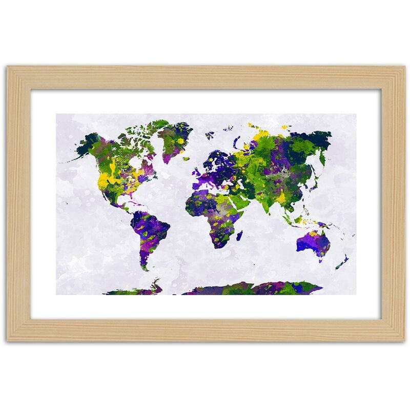 Quadro con cornice, Mappa del mondo su marmo - 30x20