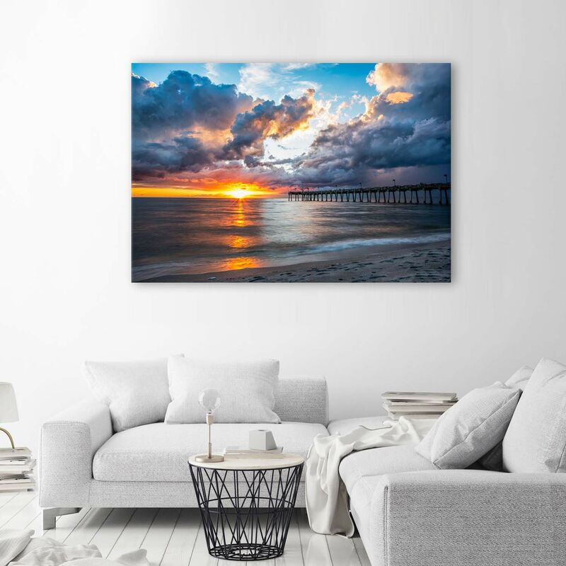 Quadro Su Tela Panther Print – Onde E Orme Al Tramonto – 18x12 Pollici (45x30 Cm) – Stampe Artistiche Da Parete