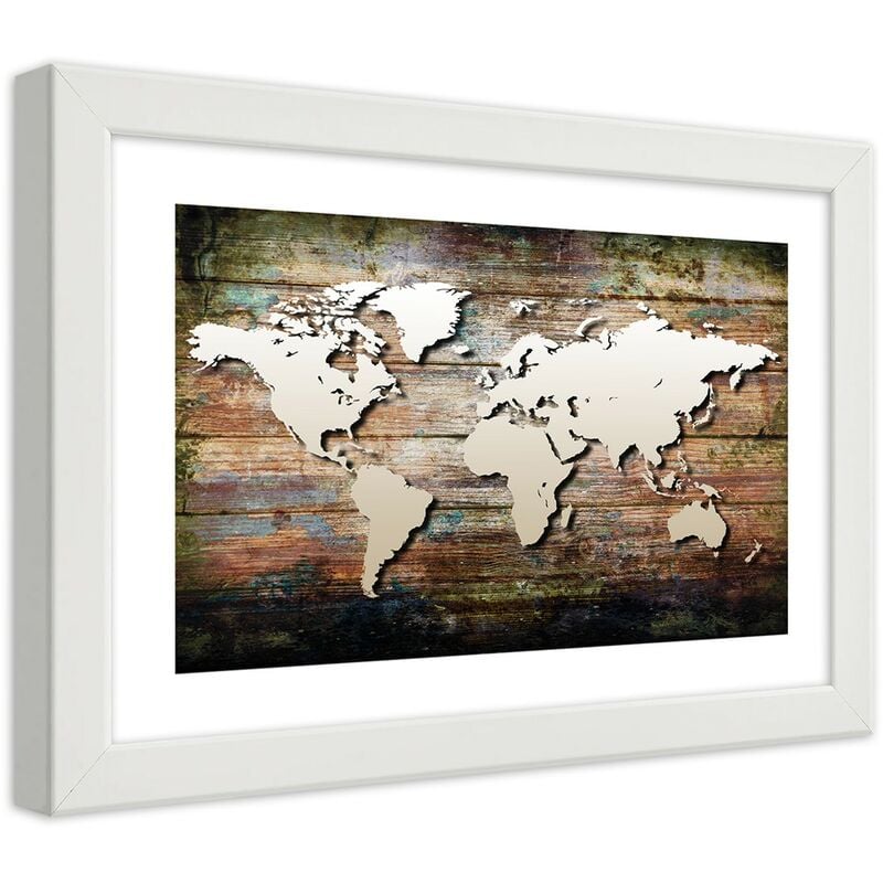 Quadro con cornice, Mappa del mondo colorata su cemento - 45x30