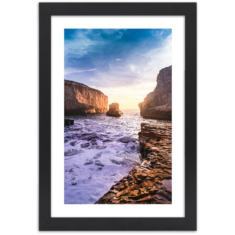 Quadro con cornice, Oceano e rocce - 20x30