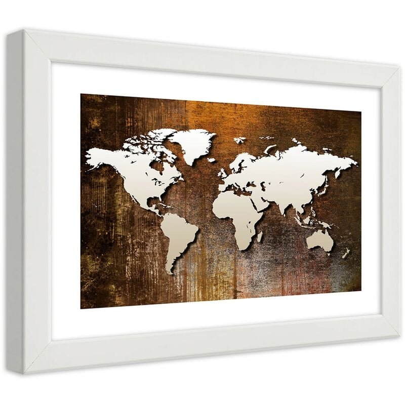 Quadro con cornice, Mappa del mondo su legno - 45x30