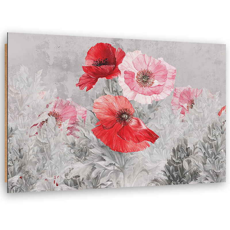Quadro deco panel, Poppies rossi su un prato grigio - 120x80