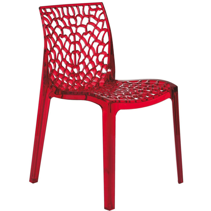 Sedia Impilabile Upon Hypnotic | Policarbonato Trasparente Rosso | 54x50x84cm | Made In Italy