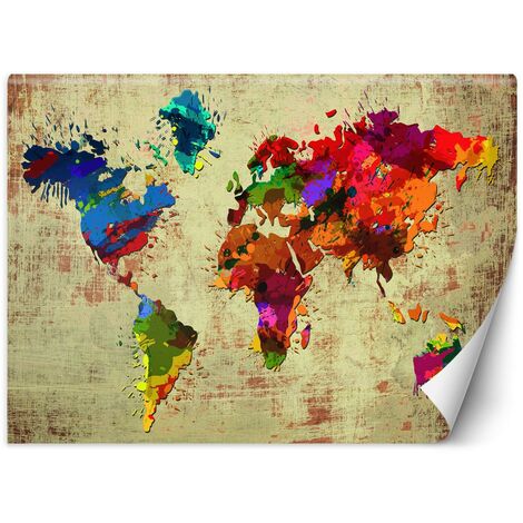 Carta Da Parati, Mappa del mondo colorata dipinta - 350x245 (1/5)
