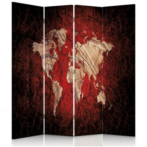 VidaXL Paravento Pieghevole In Legno Abete Con Mappa Del Mondo 160x170 Cm - Giallo, Divisorio Per Ambienti
