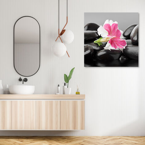 Quadro su tela, Fiore rosa su pietre zen - 30x30