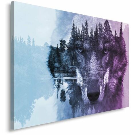 Stampa su tela, Lupo su uno sfondo di foresta - viola moderno - 60x40 (1/4)