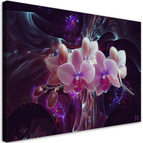 Quadro su tela, Orchidea bianca su uno sfondo scuro - 60x40 (1/4)