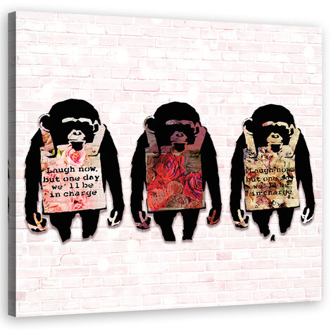 Quadro su tela, Banksy ride le scimmie - 30x30 (1/4)