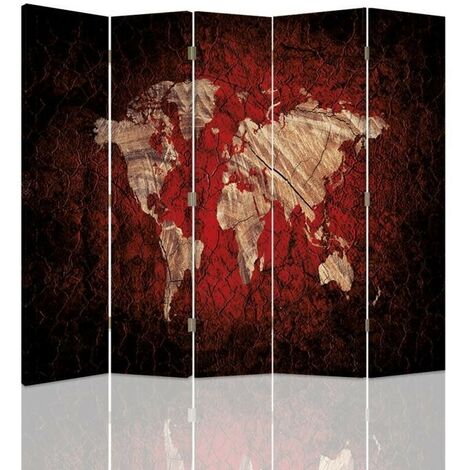 vidaXL Paravento Pieghevole 160x170 cm Stampa Mappa del Mondo Giallo