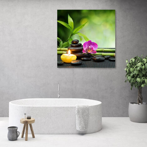 Quadro su tela, Composizione di zen con candele e fiori - 50x50