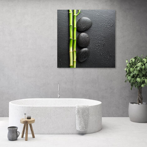 Tableau Toile Zen Black Rocks 152x78 Cm - Impression Pierres Bambou Pour Bien-être - Quadri L&C ITALIA