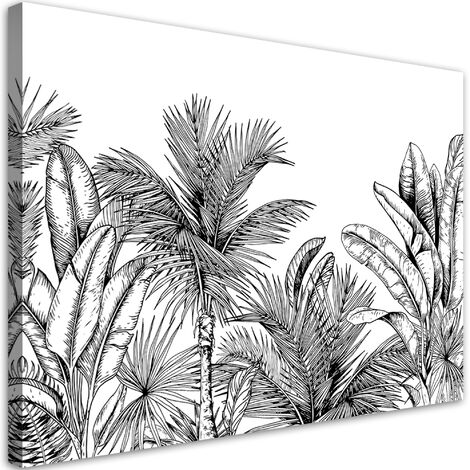 Quadro su tela, Foglie in bianco e nero - 60x40 (1/5)