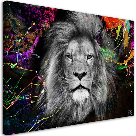 Runa Art Quadro Murale Leone Colorato 5 Pezzi, Tela Non Tessuta Premium 110g/m², Stampa Artistica Astratta Per Camera Da Letto E Corridoio, Made In Germany