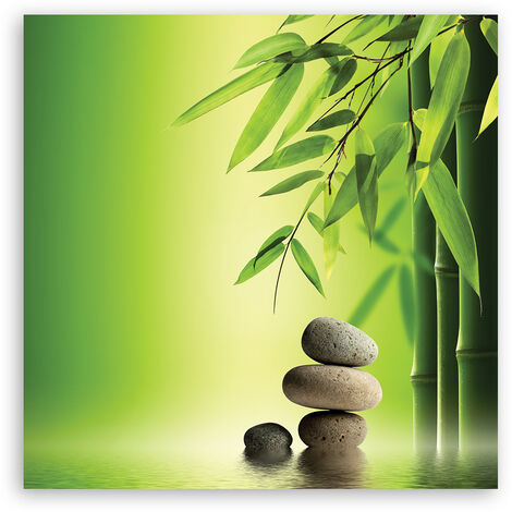 Quadro su tela, Zen e pietre di bambà¹ su uno sfondo verde - 50x50