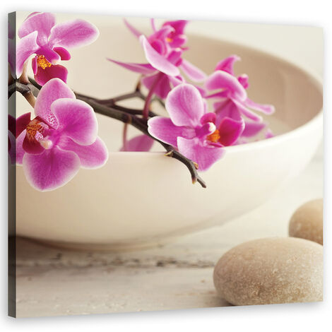 Quadro su tela, Orchidee rosa nel piatto - 60x60 (1/4)
