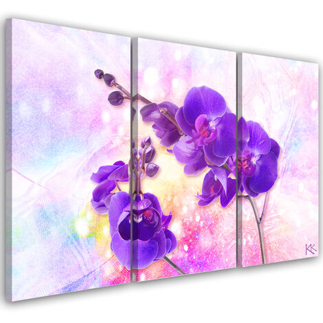 Quadro su tela 3 paneli, Fiore di orchidea viola - 60x40 (1/4)