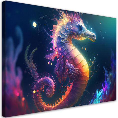 Quadro su tela, Cavallo marino neon - 60x40 (1/4)