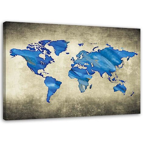 Quadro con cornice, Mappa del mondo su legno - 90x60