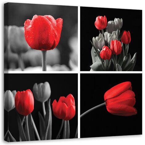Quadro su tela, Set di tulipani rossi - 60x60 (1/5)
