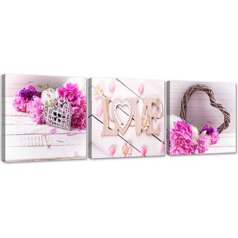 Quadri Quadro Multipannello Fiore rosa iscrizione LOVE - 90x30 (1/5)