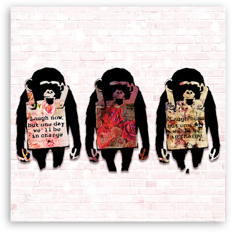 Quadro su tela, Banksy ride le scimmie - 60x60