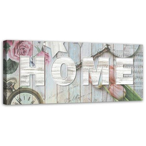 Quadro su tela, Home Iscrizione Legno Fiori - 120x40 (1/5)