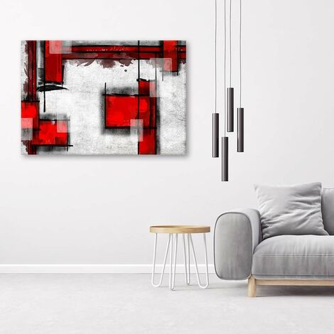 Quadro su tela, Astratto Bianco Rosso - 90x60