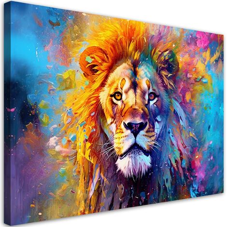 Runa Art Quadro Murale Leone Colorato 5 Pezzi, Tela Non Tessuta Premium 110g/m², Stampa Artistica Astratta Per Camera Da Letto E Corridoio, Made In Germany