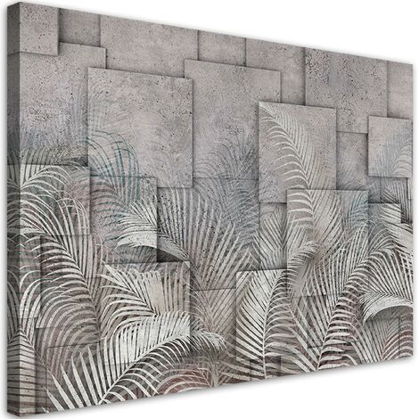 Quadro su tela, Foglie 3D sullo sfondo che imita il calcestruzzo - 90x60 (1/4)