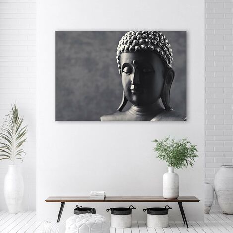 Quadro su tela, Buddha con foglie verdi - 90x60