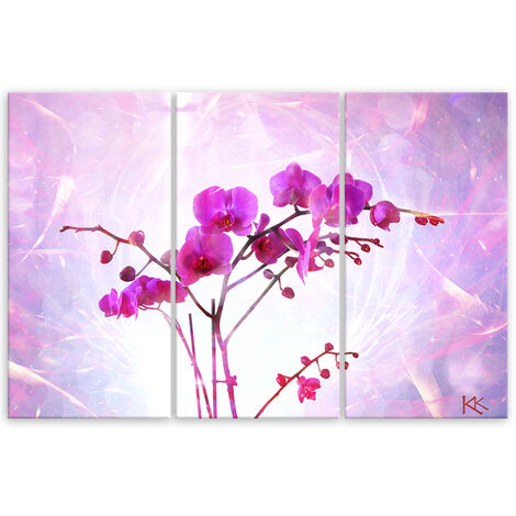 Tableau Moderne 'Orchidea Riflesso' En 3 Parties Sur Toile - 152x78 Cm, Décoration Intérieur, Made In Italy