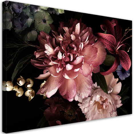 Quadro su tela, Un bouquet di fiori su uno sfondo scuro - 90x60