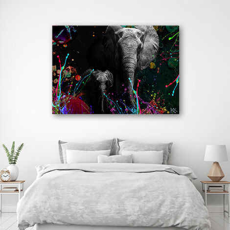 Quadro su tela, Elefante su uno sfondo colorato - 120x80