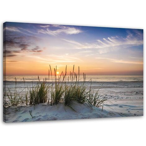 Quadro su tela, Spiaggia erba di mare tramonto - 120x80 (1/5)