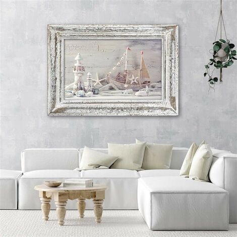 Quadro su tela, Marittimo Shabby Chic Beige - 100x70