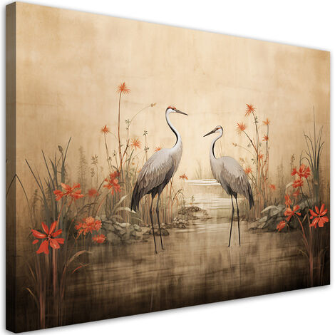 Canvas print, Cranes by the lake - 90x60 (1/4)