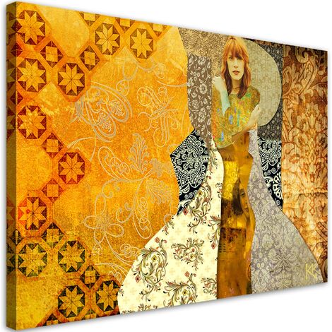 Quadro su tela, Una donna su uno sfondo decorativo - 120x80 (1/5)