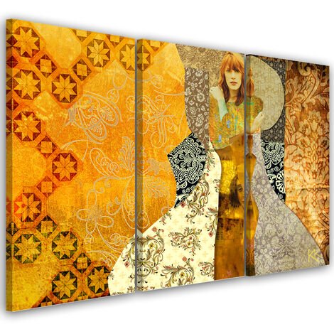 Quadro su tela 3 paneli, Una donna su uno sfondo decorativo - 150x100 (1/5)