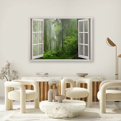 Quadro su tela, Finestra tropicale della foresta della giungla - 100x70
