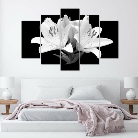 Runa Art - Quadro Murale Tela Non Tessuta 5 Pezzi - Fiori Gigli Astratti Turchese - 008753a - Per Camera Da Letto E Corridoio