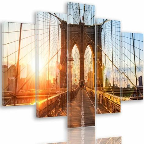Quadro su tela 5 paneli Ponte di Brooklyn New York - 100x70 (1/5)