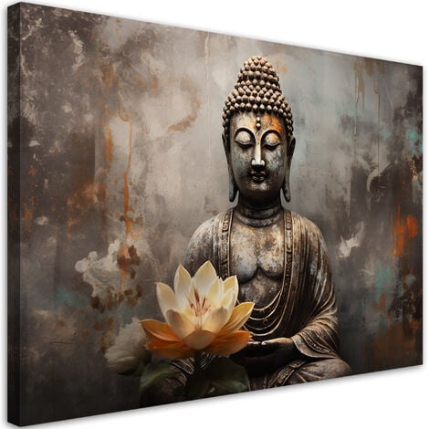 Quadro su tela, Buddha con foglie verdi