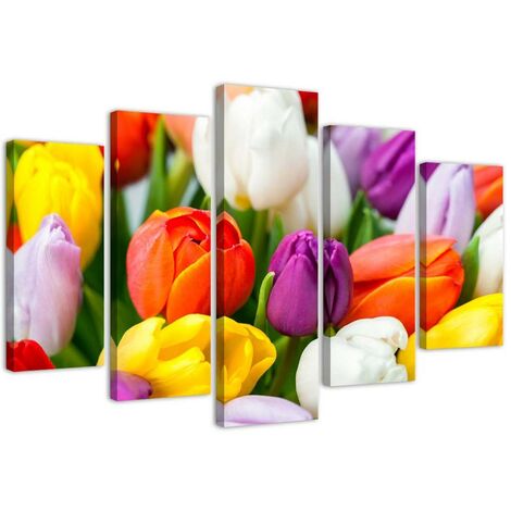 Stampa su tela 5 parti, Tulipani colorati - 200x100 (1/4)
