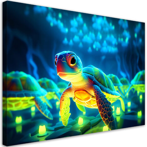 Canvas art print, Turtle underwater neon - 90x60 (1/4)