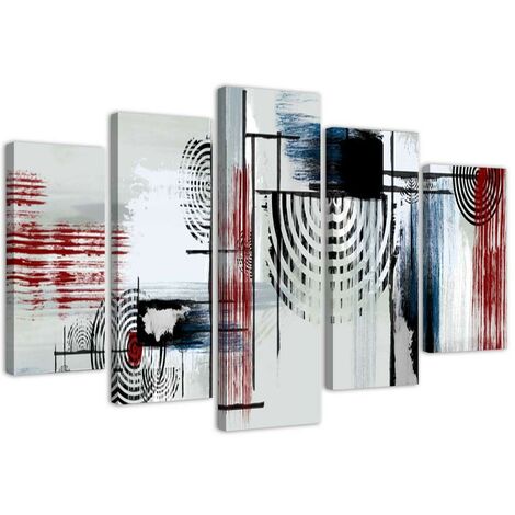 Quadri Quadro 5 pezzi Stampa su tela Grigio astratto rosso - 200x100 (1/5)