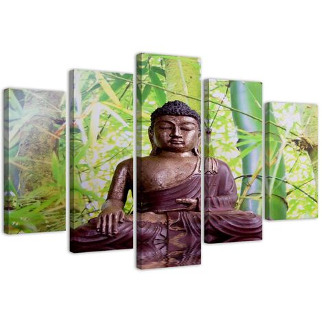 Quadri Quadro 5 pezzi Stampa su tela Buddha Meditazione Verde - 200x100