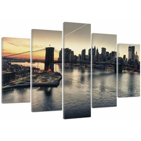 Quadro su tela 5 paneli New York City Ponte di Brooklyn - 200x100 (1/5)